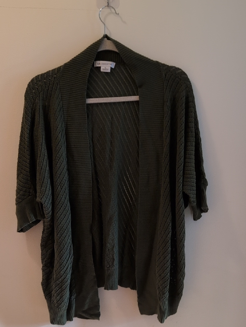 Liz Claiborne Olive Open-Front Knit Cardigan